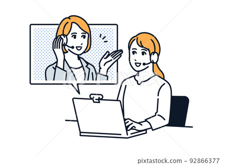 Vector illustration material of a woman consulting online on a PC 92866377