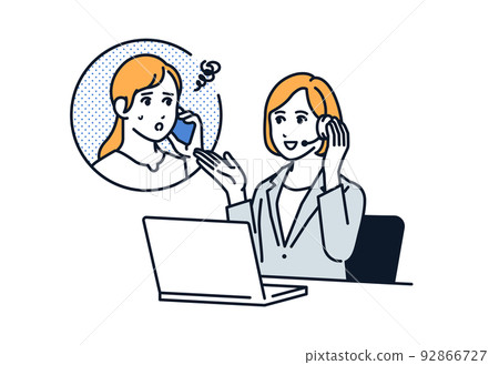 Vector illustration material of a woman at the support center receiving consultation Vector illustration material of a woman at the support center receiving consultation 92866727