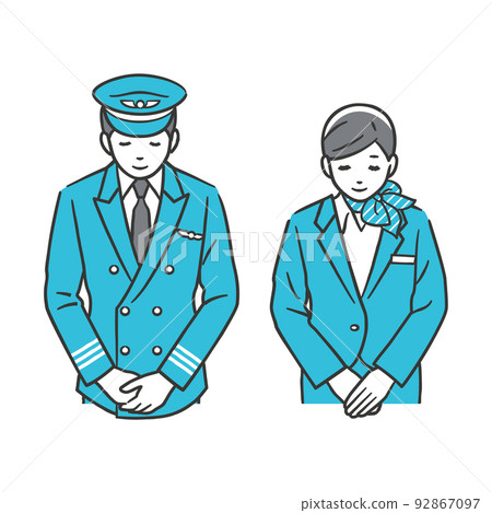 Bowing captain and cabin crew 92867097