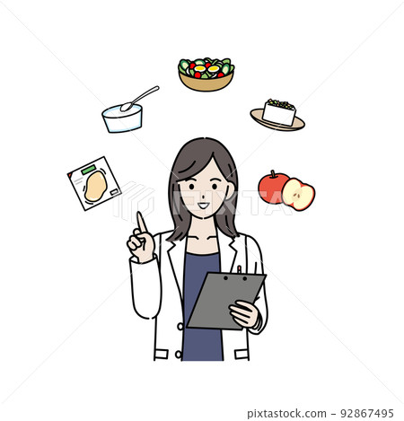 Explaining meals suitable for dieting Nutritionist Doctor Female doctor Illustration of a woman wearing a white coat 92867495