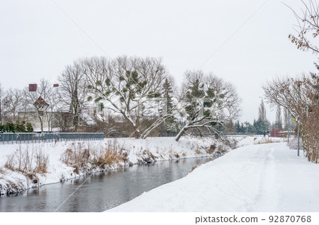 Radunia river in winter time in Pruszcz Gdanski, Poland. Radunia river in winter time in Pruszcz Gdanski, Poland. 92870768