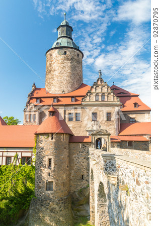 Summer view on the main part of the Czocha Castle. Summer view on the main part of the Czocha Castle. 92870795