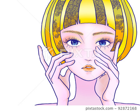 A short-haired girl facing the front White background 92872168