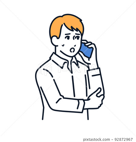 一個年輕人打電話給智能手機的矢量插圖素材 92872967