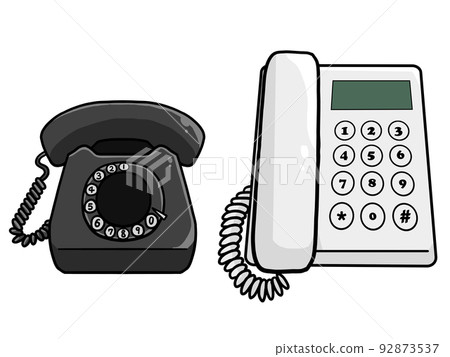 黑色電話和白色固定電話的插圖 92873537
