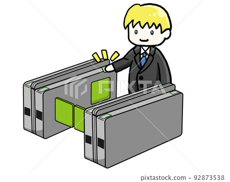 Illustration of a white office worker (male) passing through a ticket gate Illustration of a white office worker (male) passing through a ticket gate 92873538