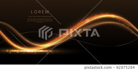 Abstract elegant gold glowing wave line with lighting effect sparkle on black background. Template premium award design. Abstract elegant gold glowing wave line with lighting effect sparkle on black background. Template premium award design. 92875284