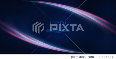 Abstract technology futuristic glowing blue and red curved line on dark blue background. Abstract technology futuristic glowing blue and red curved line on dark blue background. 92875285