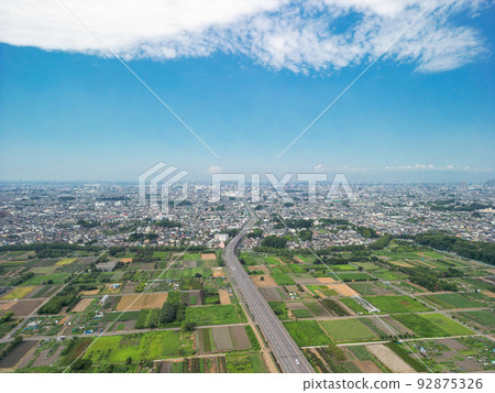 Aerial view "Saitama Prefecture" Minuma rice field and urban area/summer scenery 92875326