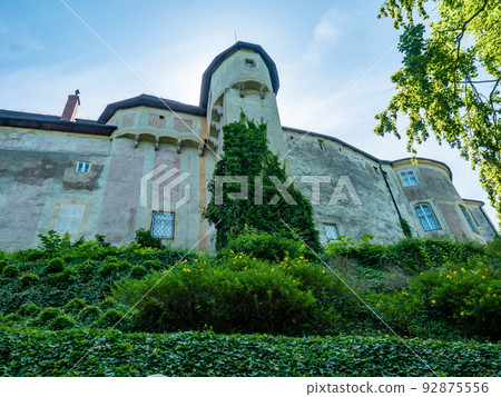 The residential building of the castle grew ivy from the garden 92875556