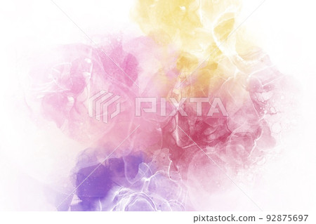 Abstract alcohol ink art) Yellow, pink, red, purple marble watercolor cloud wave spring warmth on white background Abstract alcohol ink art) Yellow, pink, red, purple marble watercolor cloud wave spring warmth on white background 92875697