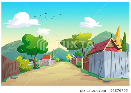 Graphics, villages and roads in the daytime. Graphics, villages and roads in the daytime. 92876705
