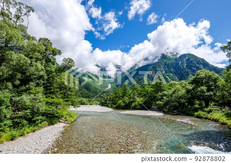Azusa River and Hotaka mountain range from Kamikochi, Matsumoto City, Nagano Prefecture Azusa River and Hotaka mountain range from Kamikochi, Matsumoto City, Nagano Prefecture 92878802