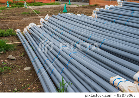 Construction site Bringing in communication conduits Construction site Bringing in communication conduits 92879065