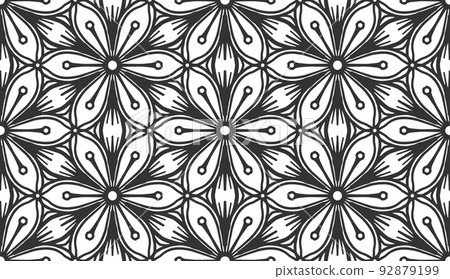 Seamless flower pattern black line fabric tile Seamless flower pattern black line fabric tile 92879199