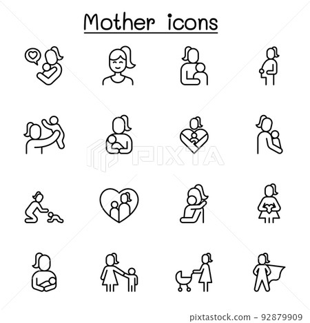 Mother icon set in thin line style Mother icon set in thin line style 92879909