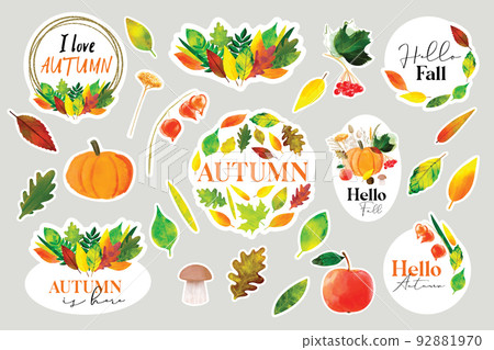 Set stickers Hello autumn with autumn illustration Set stickers Hello autumn with autumn illustration 92881970