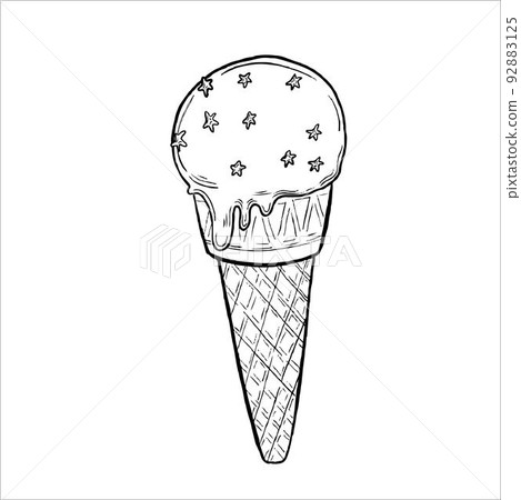 Ice cream cone line art sketch. Vector illustration Ice cream cone line art sketch. Vector illustration 92883125