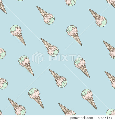 Ice cream cone seamless pattern on blue background Ice cream cone seamless pattern on blue background 92883135