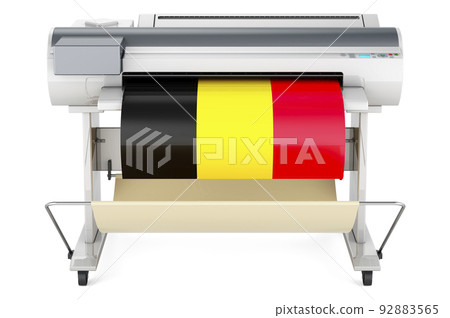 Wide format printer, plotter with Belgian flag. 3D rendering Wide format printer, plotter with Belgian flag. 3D rendering 92883565