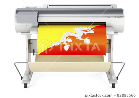 Wide format printer, plotter with Bhutanese flag. 3D rendering 92883566