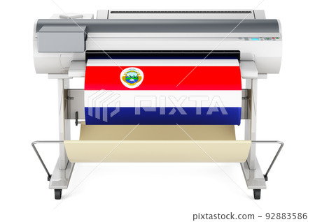 Wide format printer, plotter with Costa Rican flag. 3D rendering Wide format printer, plotter with Costa Rican flag. 3D rendering 92883586