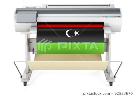 Wide format printer, plotter with Libyan flag. 3D rendering 92883670