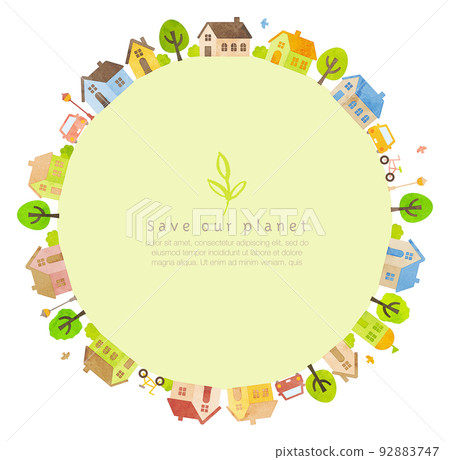 Illustration of the cityscape with a watercolor touch (image of the earth) 92883747