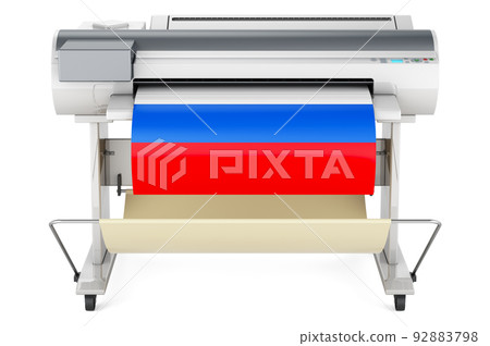 Wide format printer, plotter with Russian flag. 3D rendering 92883798