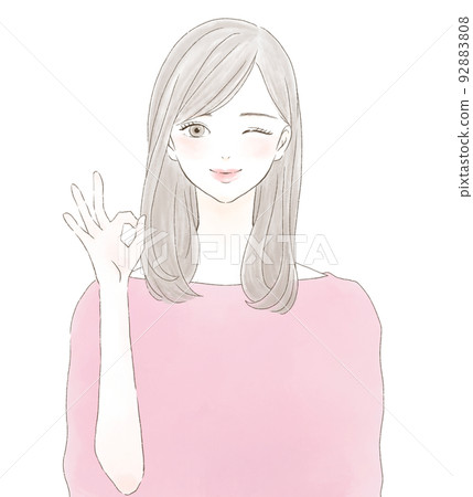 OK sign woman wink long hair OK sign woman wink long hair 92883808