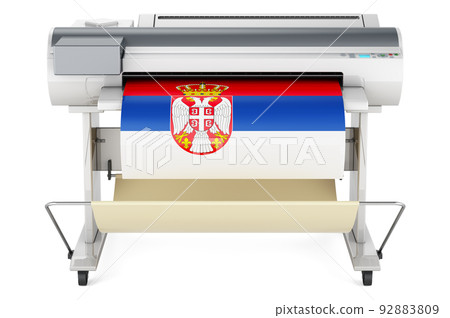 Wide format printer, plotter with Serbian flag. 3D rendering 92883809