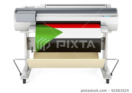 Wide format printer, plotter with Sudanese flag. 3D rendering 92883824