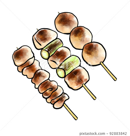 Yakitori illustration salt (skin, green onion, meatball set) Yakitori illustration salt (skin, green onion, meatball set) 92883842