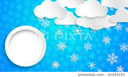 Christmas background with white snowflakes and circle frame Christmas background with white snowflakes and circle frame 92884281