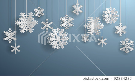 Christmas background with three-dimensional paper snowflakes Christmas background with three-dimensional paper snowflakes 92884283