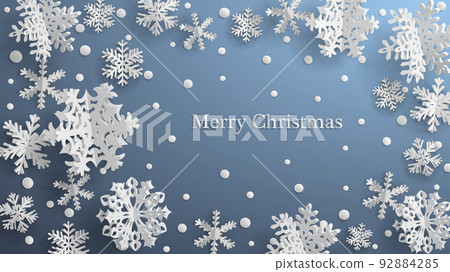 Christmas background with three-dimensional paper snowflakes 92884285