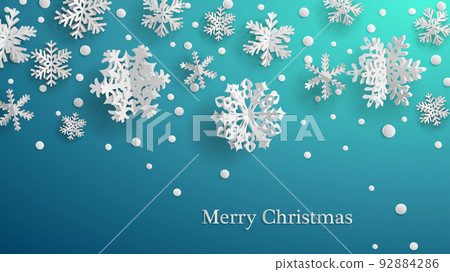 Christmas background with three-dimensional paper snowflakes Christmas background with three-dimensional paper snowflakes 92884286