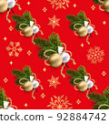 A red Festive Seamless Christmas Pattern with Golden Snowflakes 92884742