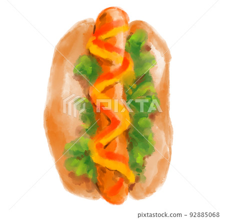 American style hot dog watercolor painiting illustration food American style hot dog watercolor painiting illustration food 92885068