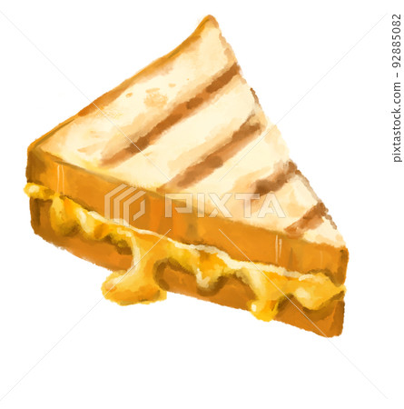 Grilled cheese sandwich comfort melty cheddar bread watercolor hand painting 92885082