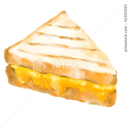 Grilled cheese sandwich comfort melty cheddar bread watercolor hand painting 92885083