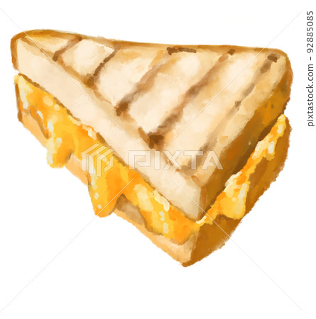 Grilled cheese sandwich comfort melty cheddar bread watercolor hand painting 92885085