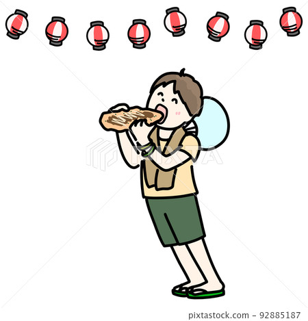 Children eating takosen at a summer festival Children eating takosen at a summer festival 92885187