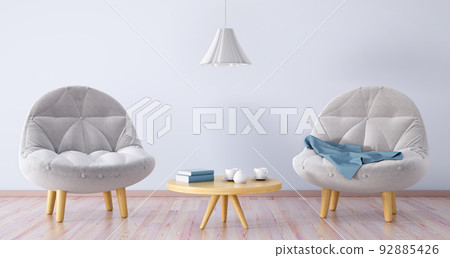 Interior design of living room with armchairs, coffee table and lamp, 3d rendering 92885426