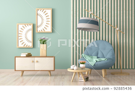 Interior design of modern living room with armchair, coffee table with books 3d rendering 92885436