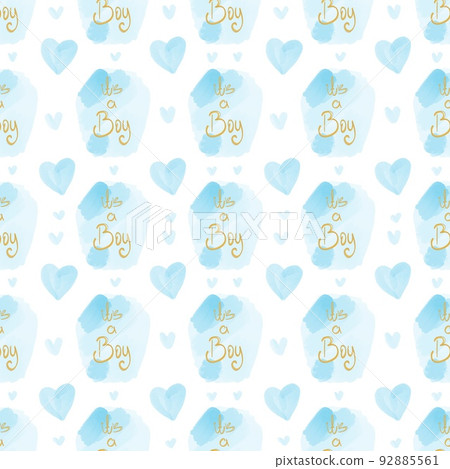 Seamless pattern it's a boy painted in blue watercolor. Seamless pattern it's a boy painted in blue watercolor. 92885561