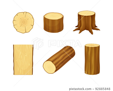 Wood Material with Log, Tree Stump and Plank Vector Set Wood Material with Log, Tree Stump and Plank Vector Set 92885848