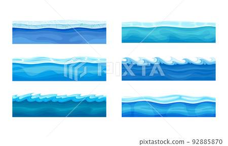 Blue Water Surface with Ice and Curved Waves Vector Set Blue Water Surface with Ice and Curved Waves Vector Set 92885870