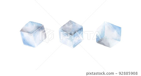 Set of water ice cubes. isolated on white. Watercolor illustration Set of water ice cubes. isolated on white. Watercolor illustration 92885908