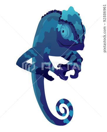 Chameleon lizard. Reptile with curved tail and camouflage skin, tropical wildlife. Exotic animal closeup 92886961